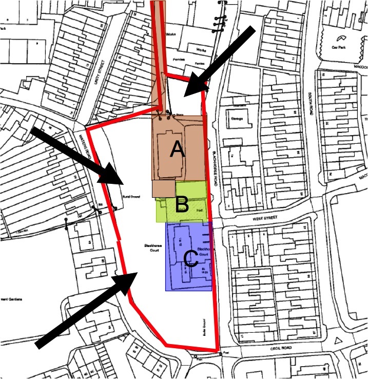 Map of Blackhorse Road cemetery and buildings